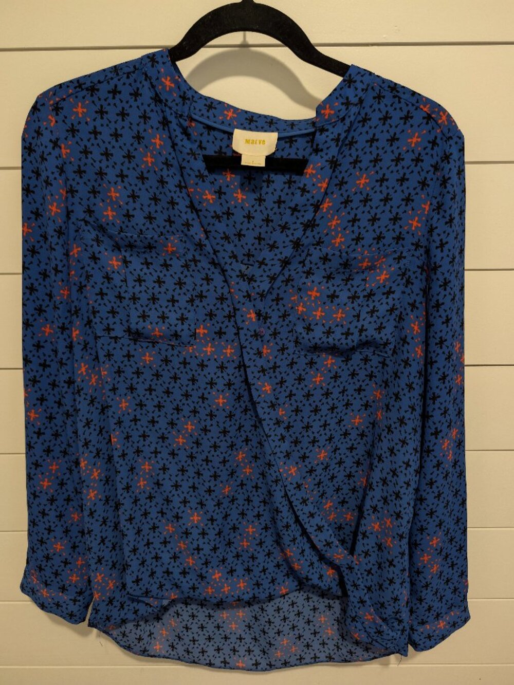 Maeve by Anthropologie navy starburst print long sleeve flowy blouse size 6